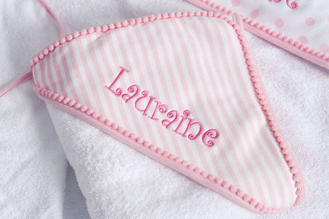 pink baby girl's blanket personalized with name Lauraine