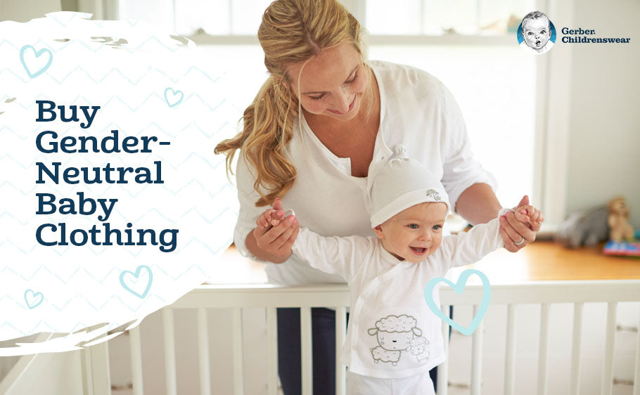 mother and child image with text Buy Gender-Neutral Baby Clothing