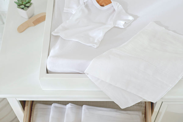 Side-Snap Shirt for Baby and Cloth Diapers on a Changing Table