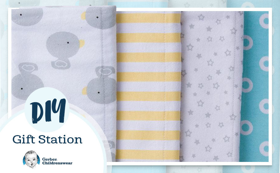 graphic with close up on blanket and overlay text reading: DIY Gift Station