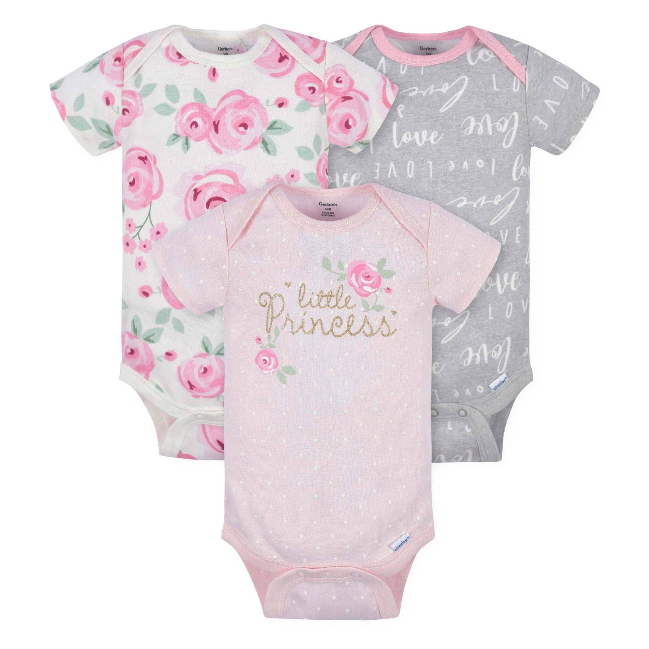 Image of 3-Pack Baby Girls Floral Short Sleeve Onesies® Bodysuits