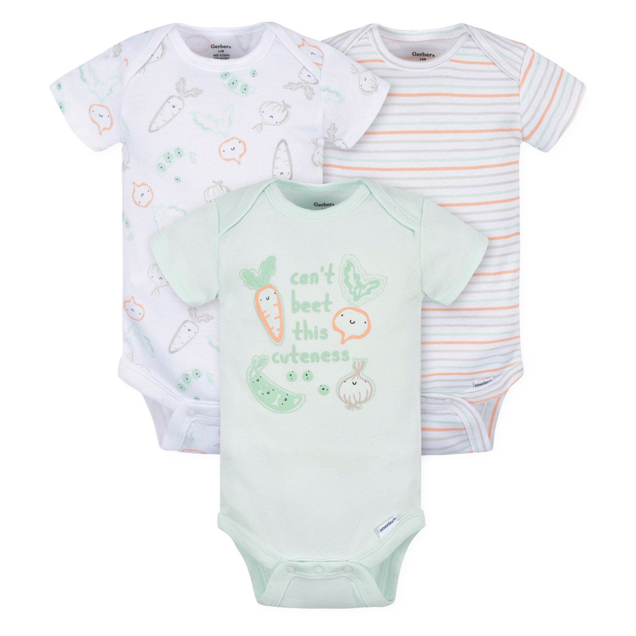 Image of 3-Pack Baby Neutral Vegetables Short Sleeve Onesies® Bodysuits