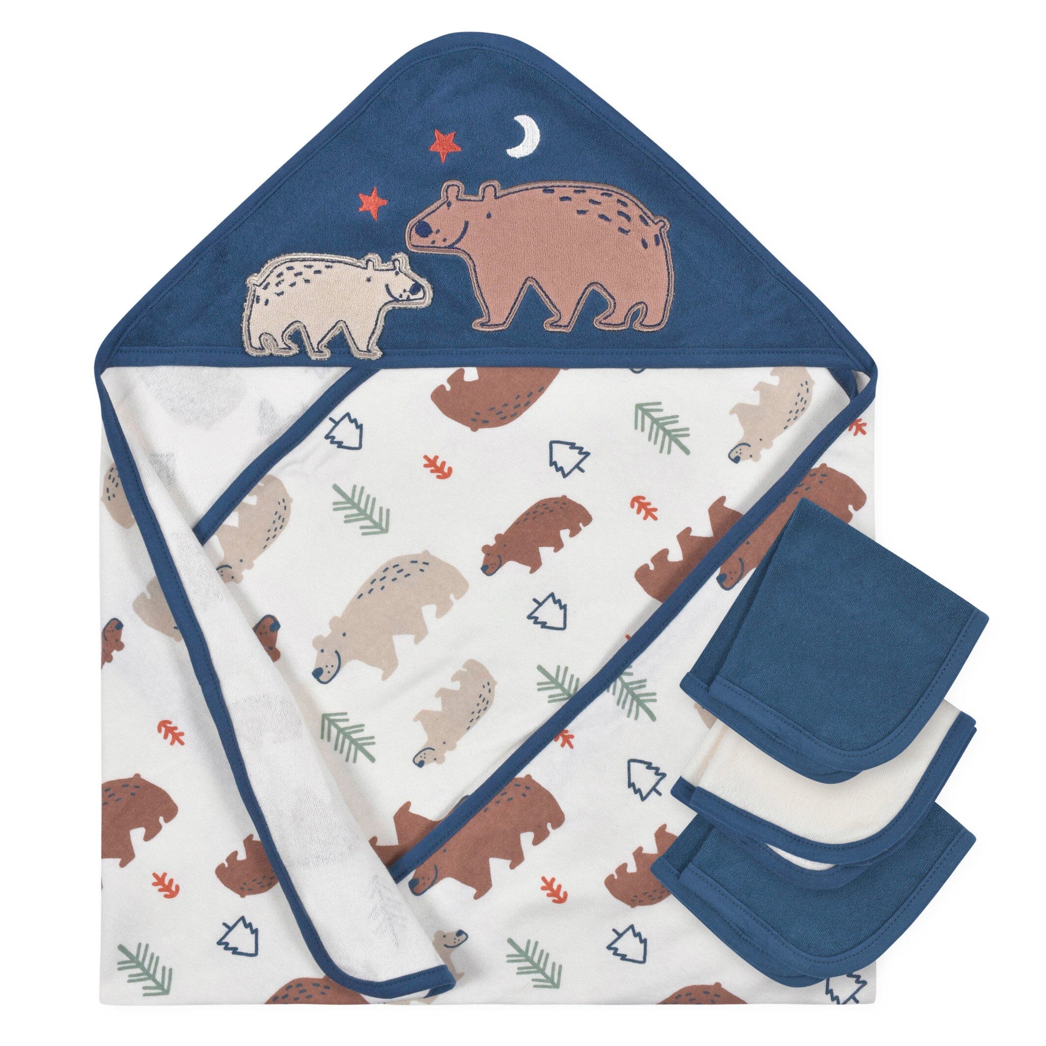 Image of 4-Piece Baby Boys Bear Hooded Towel & Washcloth Set