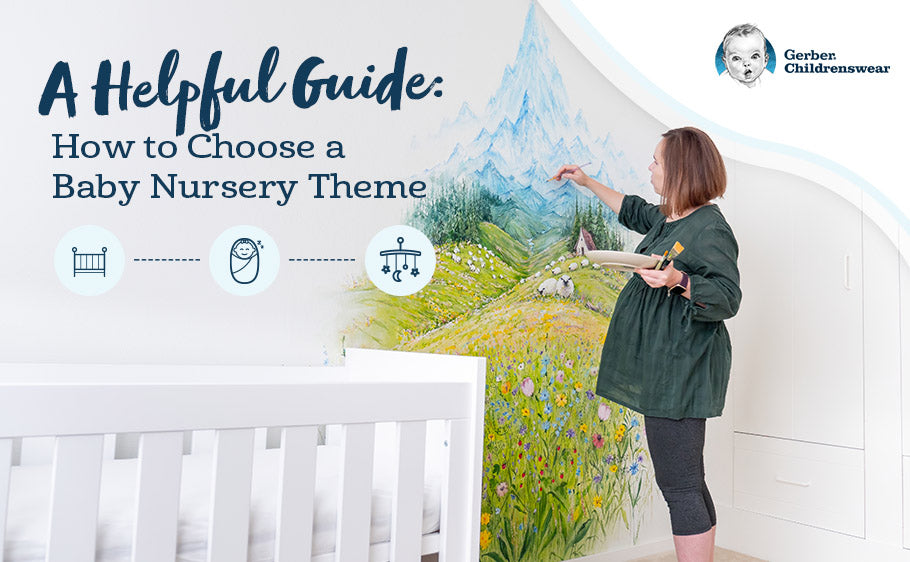 Graphic image of crib with text: A Helpful Guide: How to Choose a Baby Nursery Theme