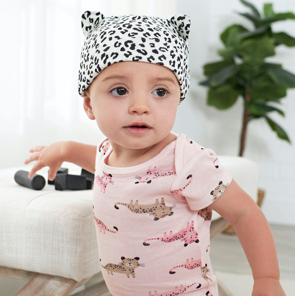 Baby Girls Leopard Onesies® Bodysuit, Mitten, Cap, & Sock Set for Halloween Cat Costume