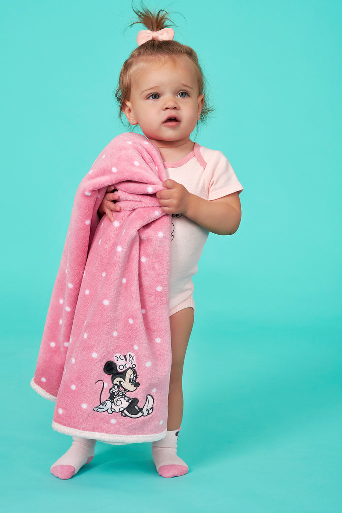 Minnie Mouse Blanket and Bodysuit and Socks for Baby Girl