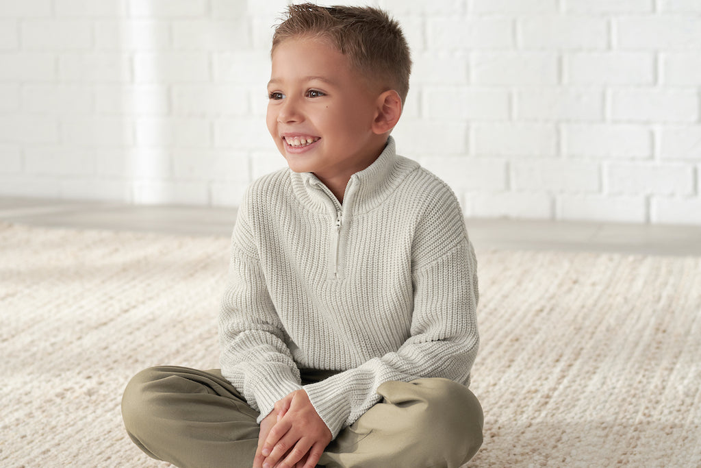 Toddler Boy Cream Pullover Sweater with Khaki Pants