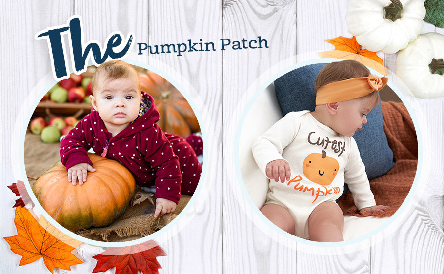 Various photos of babies in the fall and text reading "Pumpkin Patch"