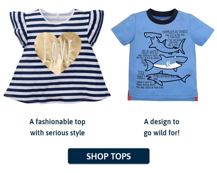 Gerber Childrenswear Toddler striped tops and sea animal themed top shown