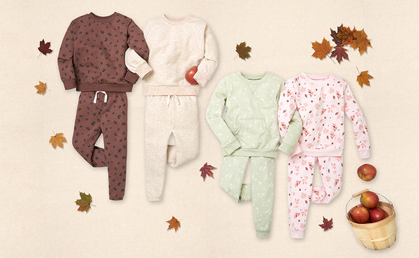 toddler girl outfits on flat lay with leaves and apples