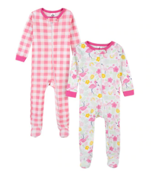 Two pack baby and toddler girl's summer blossom snug fit footed cotton pajamas
