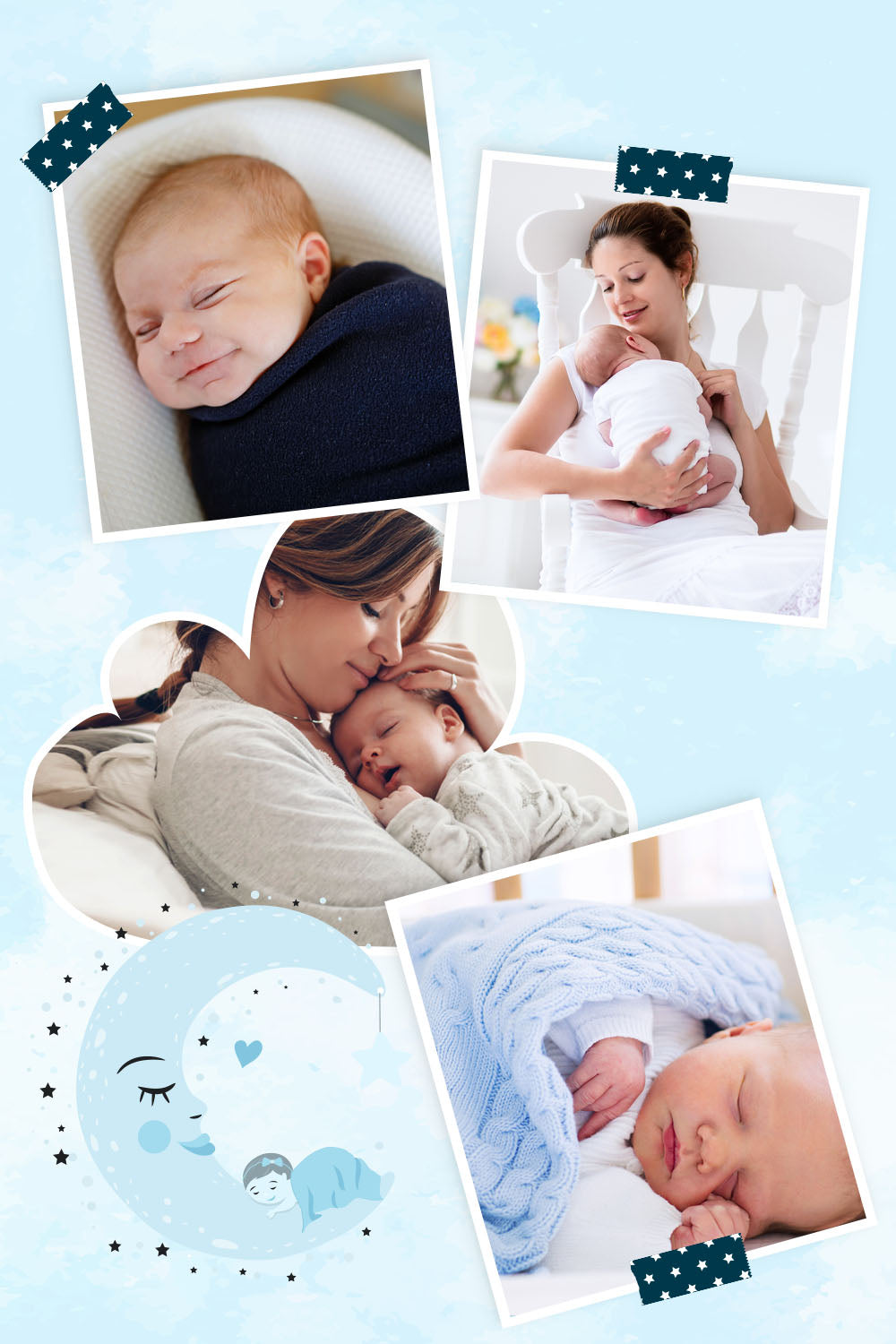 Various photo album styled images showing mothers and babies snuggling together