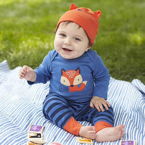 infant wearing brave fox outfit