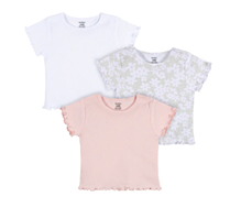 3 girl's t-shirts in pink, white and gray colors