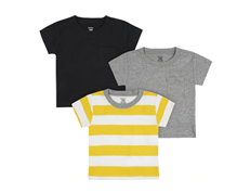 3 boy's t-shirts in black, gray, yellow and whitecolors