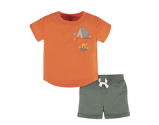boy's orange t-shirt and olive shorts set