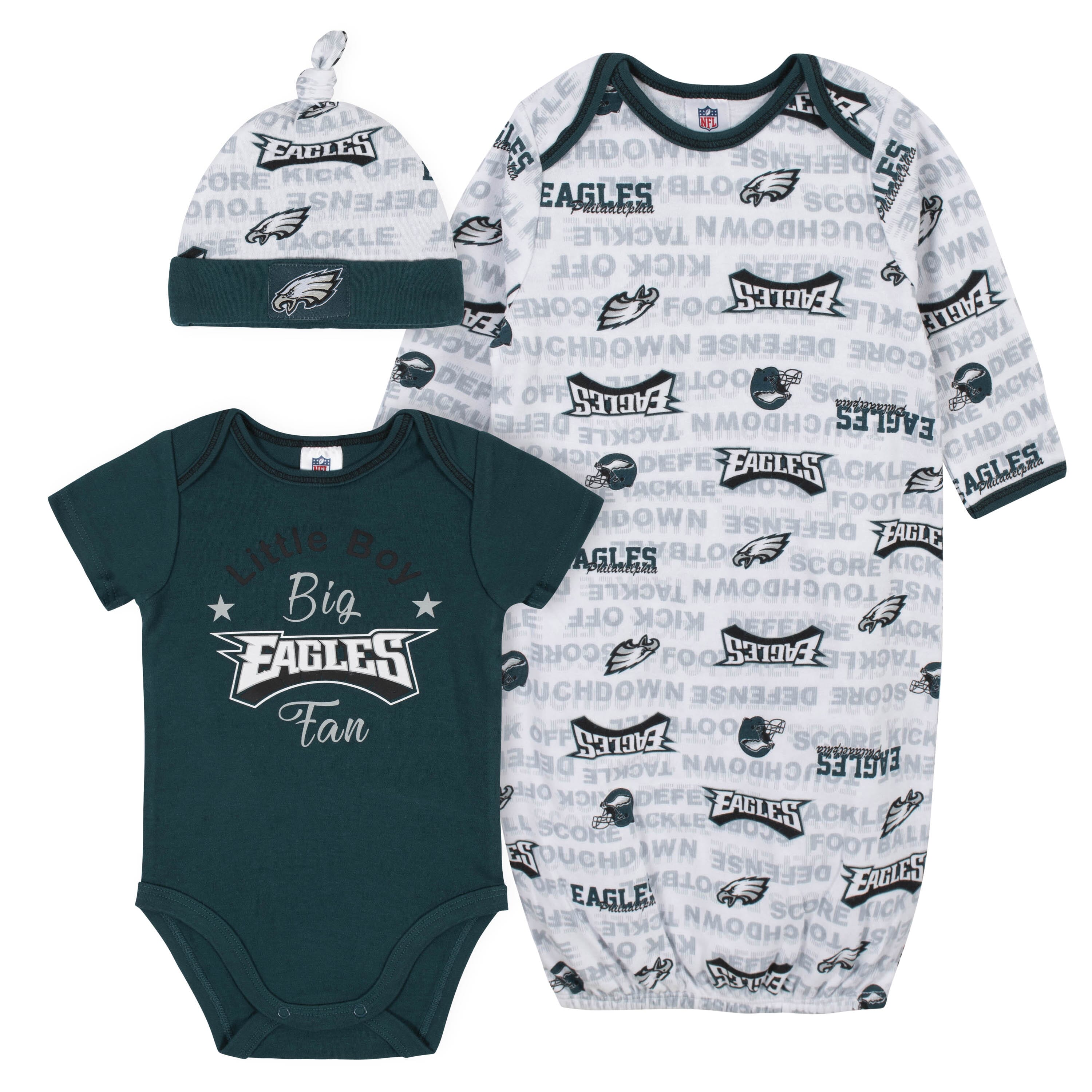 Baby Boys 3-Piece Philadelphia Eagles Bodysuit, Gown, and Cap Set ...