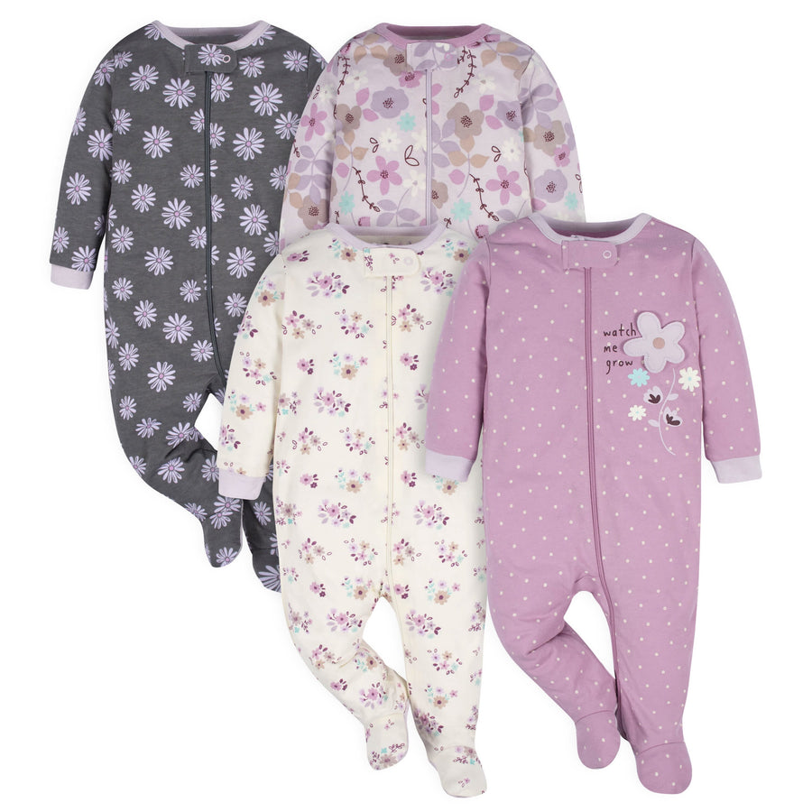 Gerber Baby Girl Sleep 'n Play Footed Pajamas, 2-Pack (0/3 Months - 6/9  Months) 