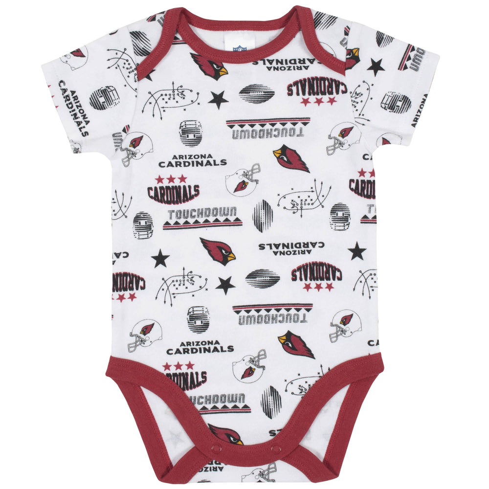 NFL 3-Pack Baby Girls Arizona Cardinals Short Sleeve Bodysuits - 0-3Mo