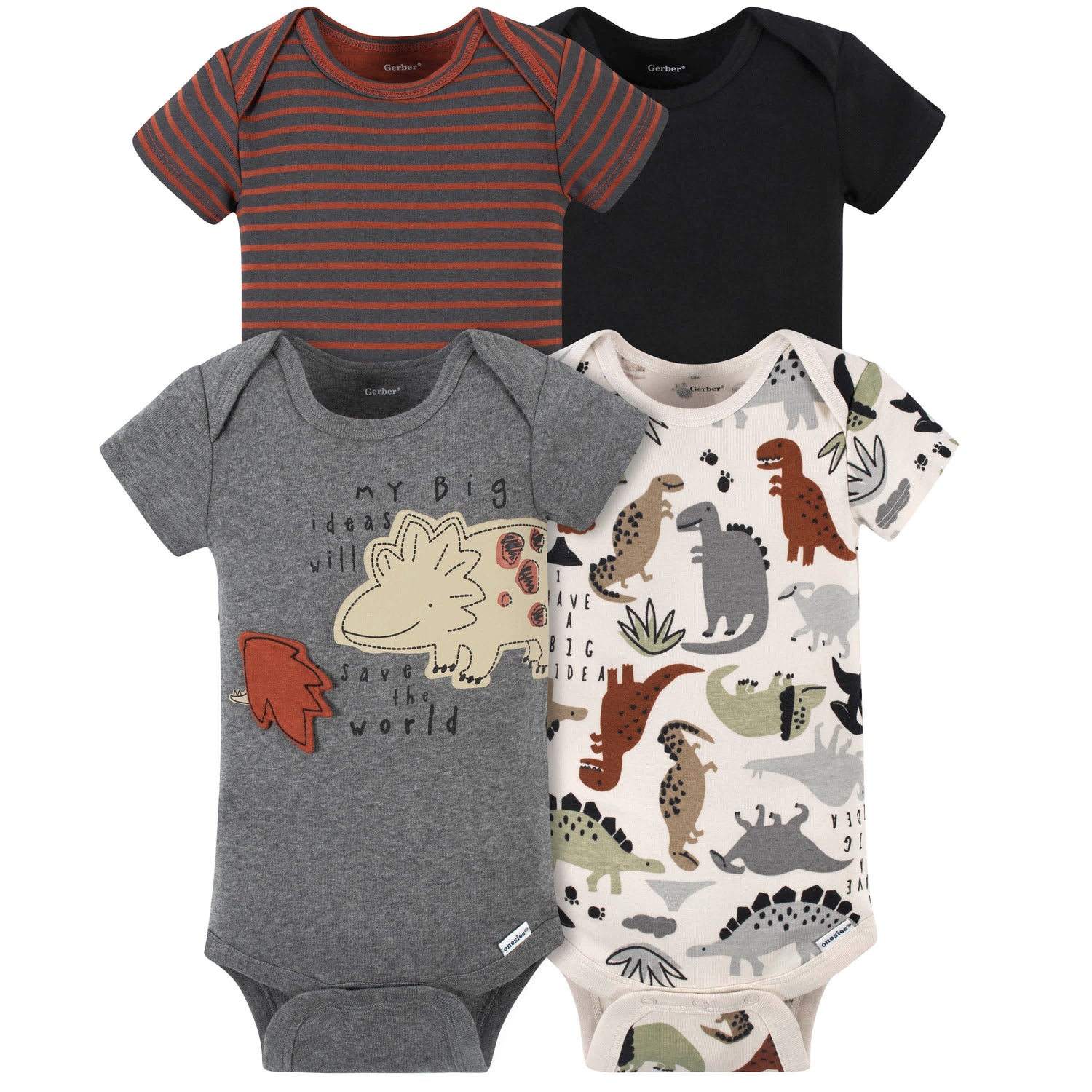 4-Pack Baby Boys Dino Short Sleeve Onesies® Brand Bodysuits – Gerber ...