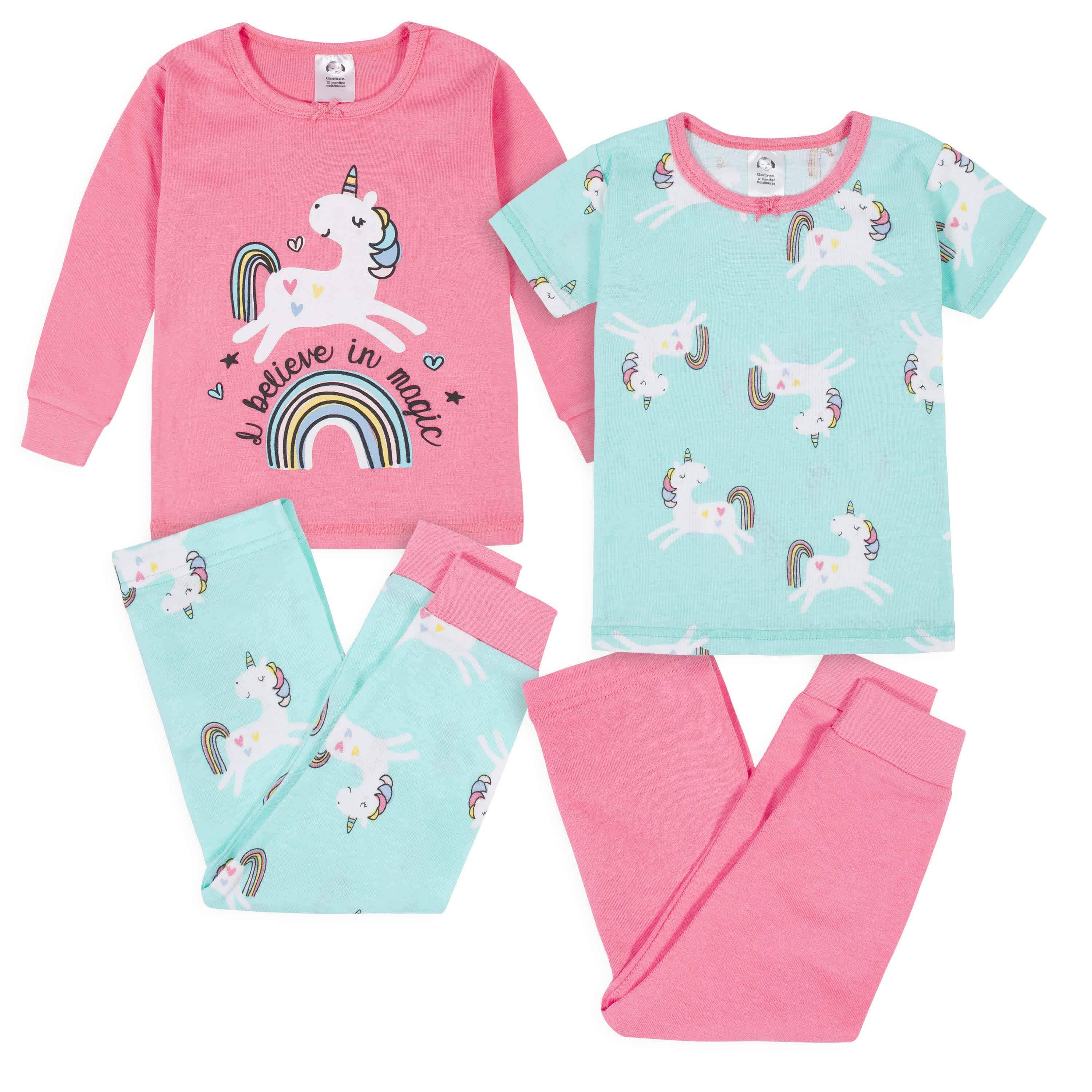 4-Piece Baby & Toddler Girls Unicorn Snug Fit Cotton Pajamas – Gerber ...