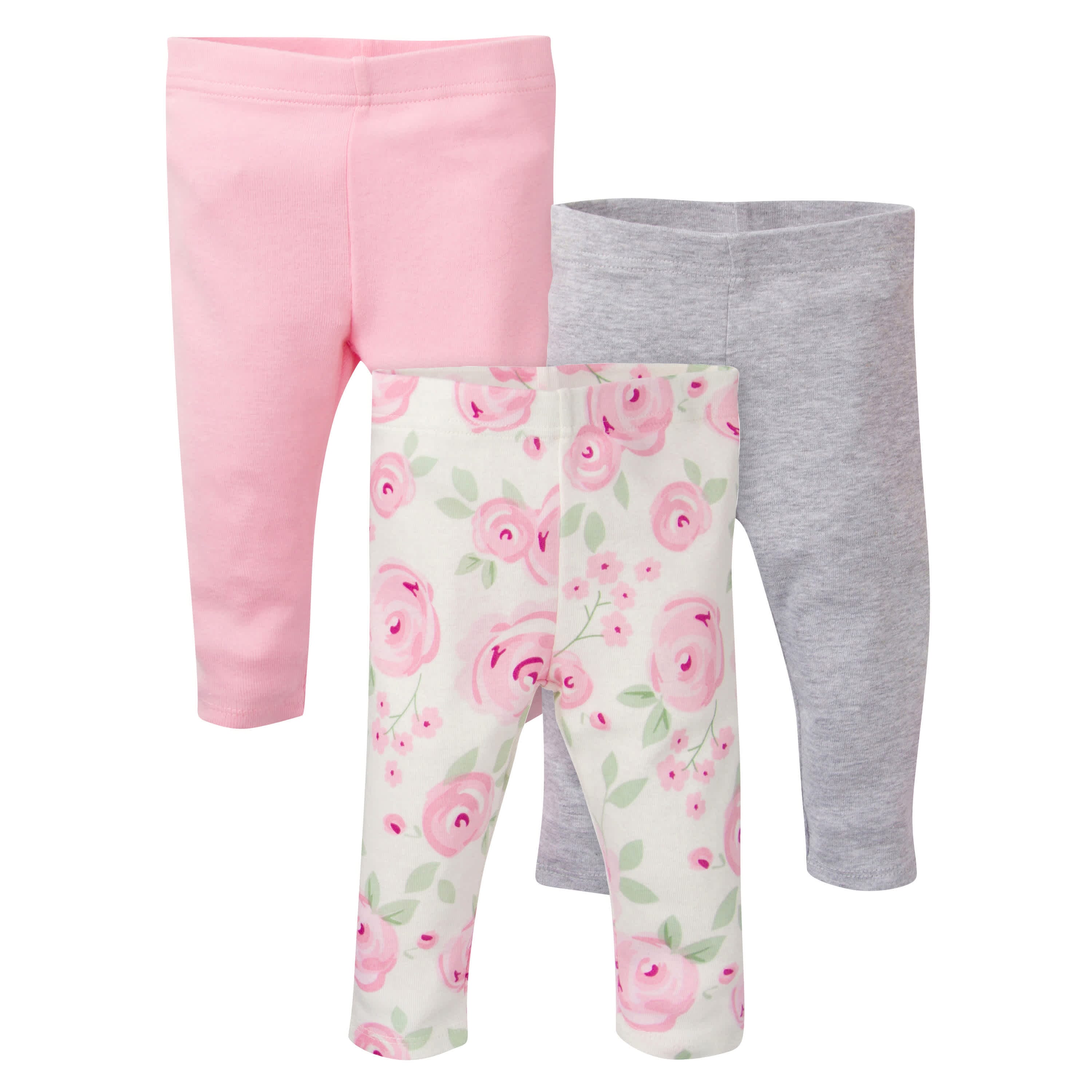 Image of 3-Pack Baby Girls Pink, Gray, & Floral Leggings
