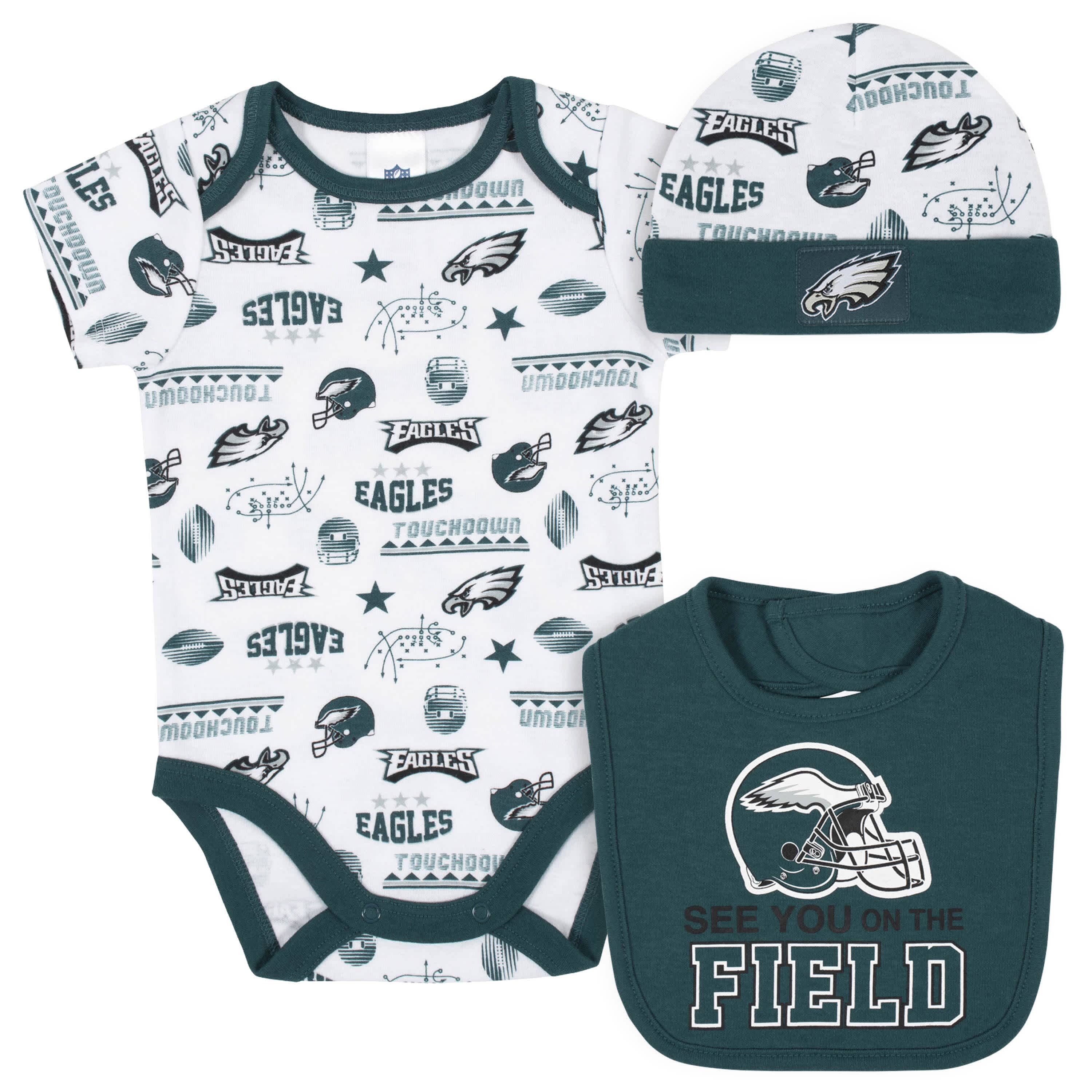 NFL 3-Piece Baby Boys Philadelphia Eagles Bodysuit, Sleep 'n Play, and Cap Set - 0-3mo