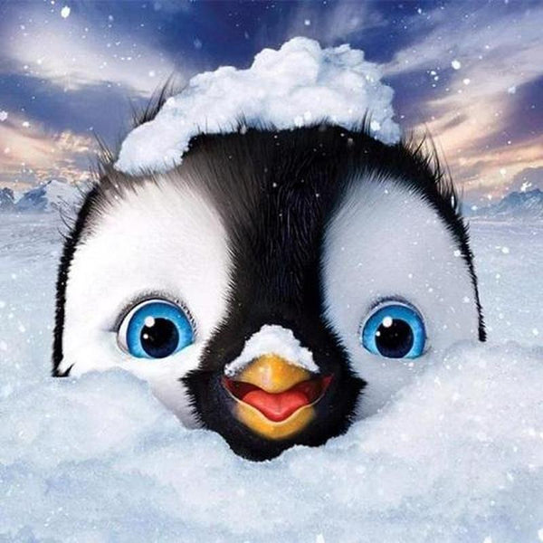 composiet Pef Mart Pinguïn in sneeuw | Diamond painting – De Diamond Painter