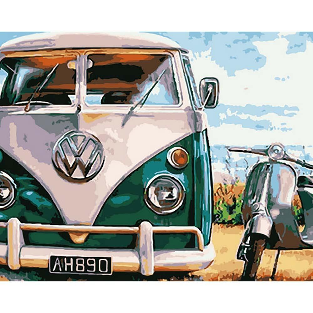 Kreta nikkel geleidelijk VW busjes met scooter | Schilderen op nummer | Diamond painting – De  Diamond Painter