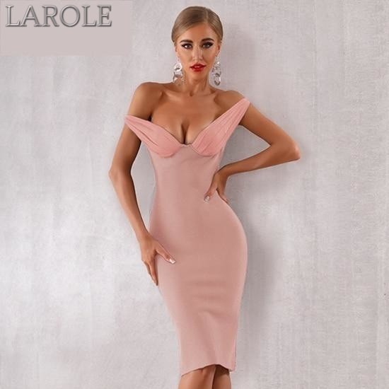 bodycon off shoulder dress with plunging neckline