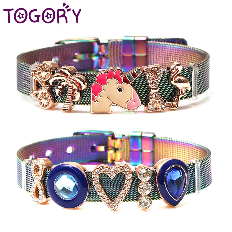 New Fashion Jewelry Stainless Steel Mesh Bracelets Bangles with Unicorn Charms Fine Bracelets For Women Kids Gift