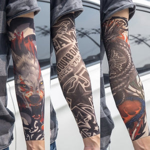 3PCS/lot new mixed 100%Nylon elastic Fake temporary tattoo sleeve skull wolf totem dragon designs body Arm stockings cool men