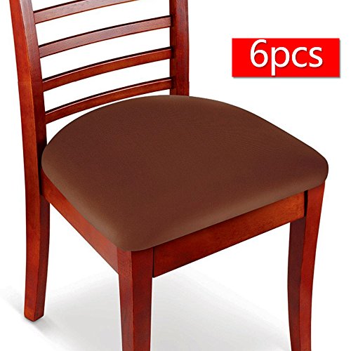 Boshen 6pcs Elastic Spandex Chair Stretch Seat Covers Protector For Dining Room Kitchen Chairs Stretchable Coffee 6