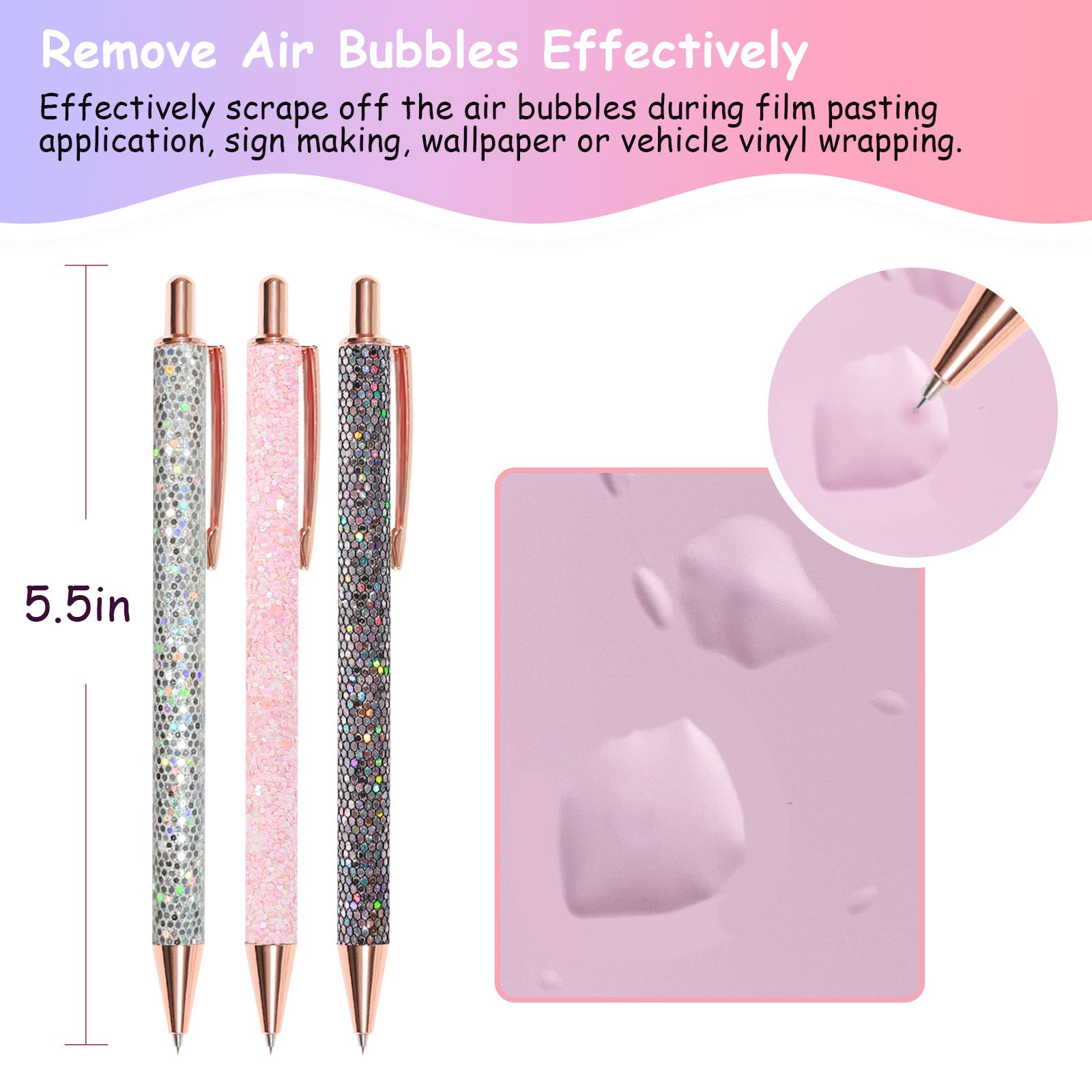  4 Piece Air Release Weeding Pen Craft Retractable Adhesive  Vinyl Tool Glitter Pin Weed Pen Stainless Steel Weeding Tools for Vinyl Pin  Pen for Bubble Removal DIY Craft Project(Glitter Color) 