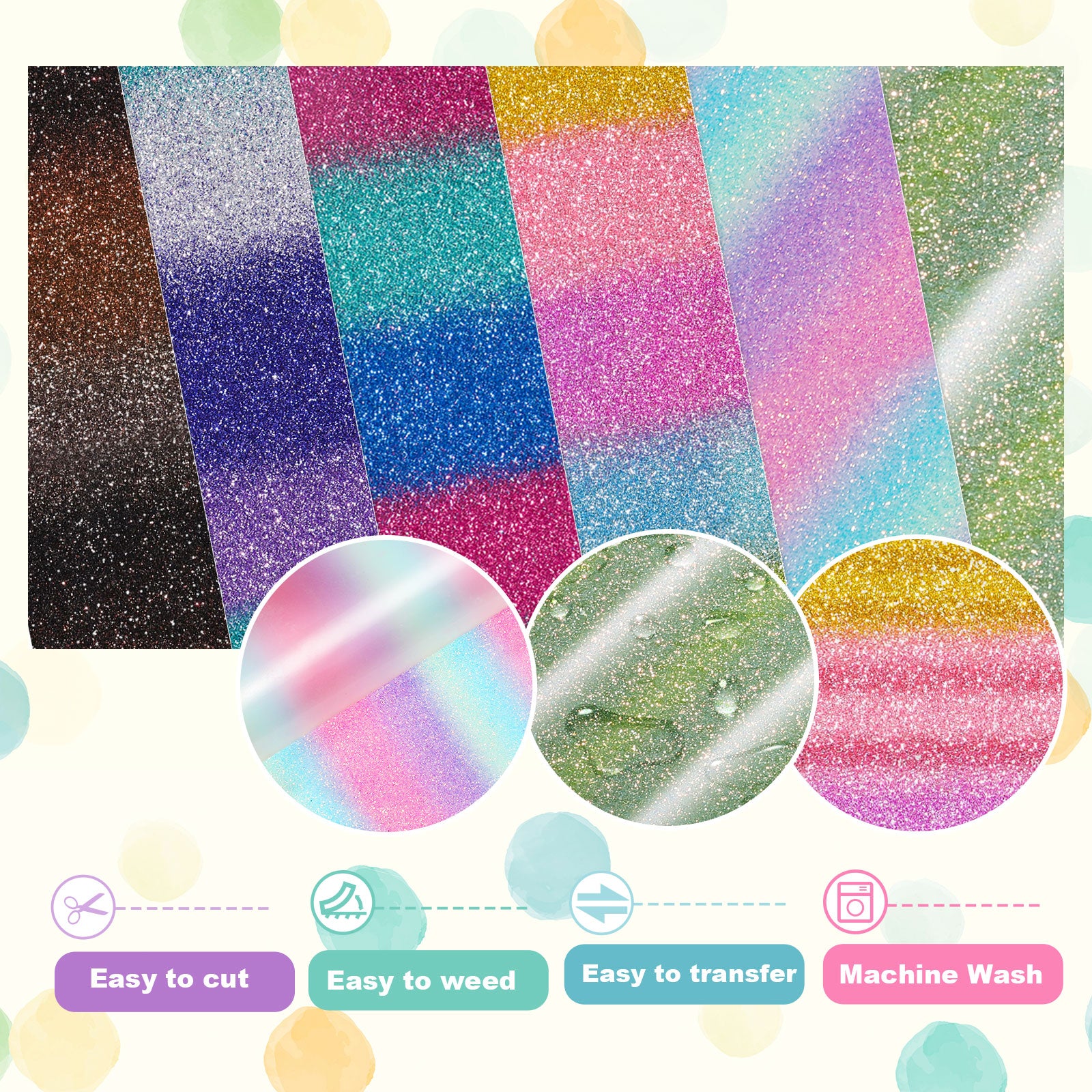 Heat Transfer Vinyl Glitter Htv Sheets Multicolored Glitter - Temu