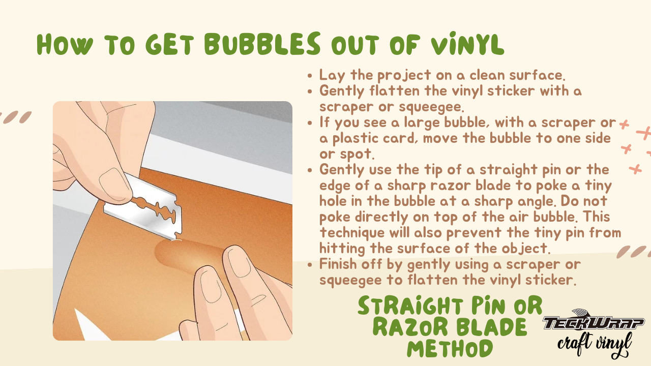 The Straight Pin Or Razor Blade Method to remove bubbles from vinyl