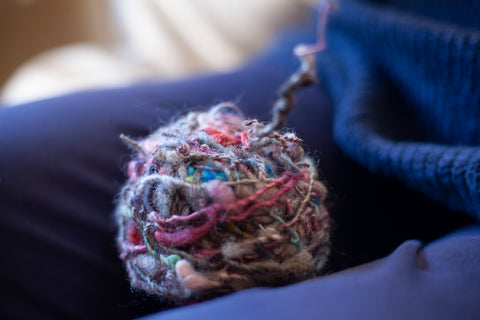 A ball of Kate Russell Henry hanspun yarn