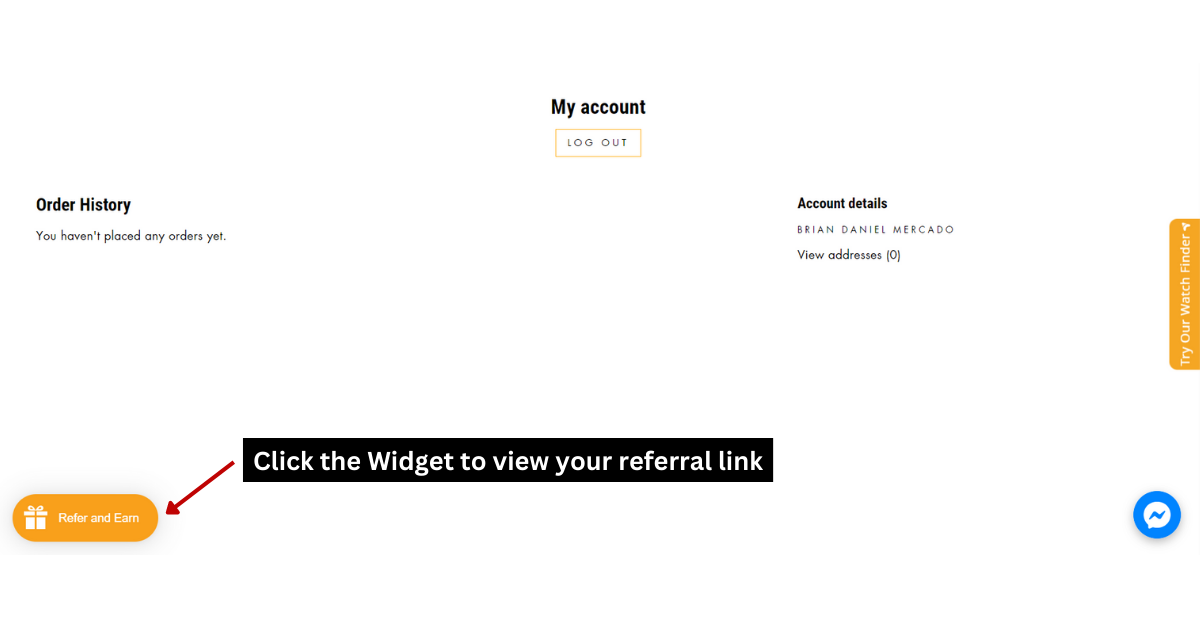 Click the widget to view your referral link