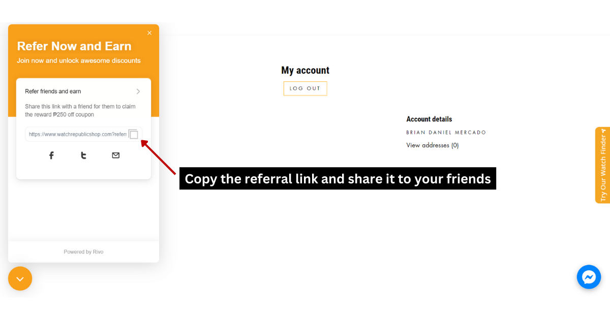 Copy the referral link and share it to your friends