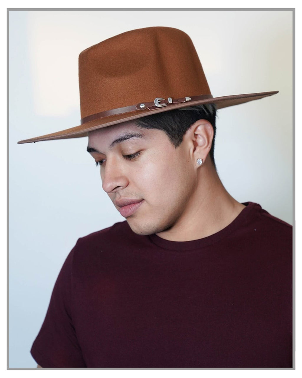 Men's Walnut Cream Wide Brim Fedora With Snake Details 