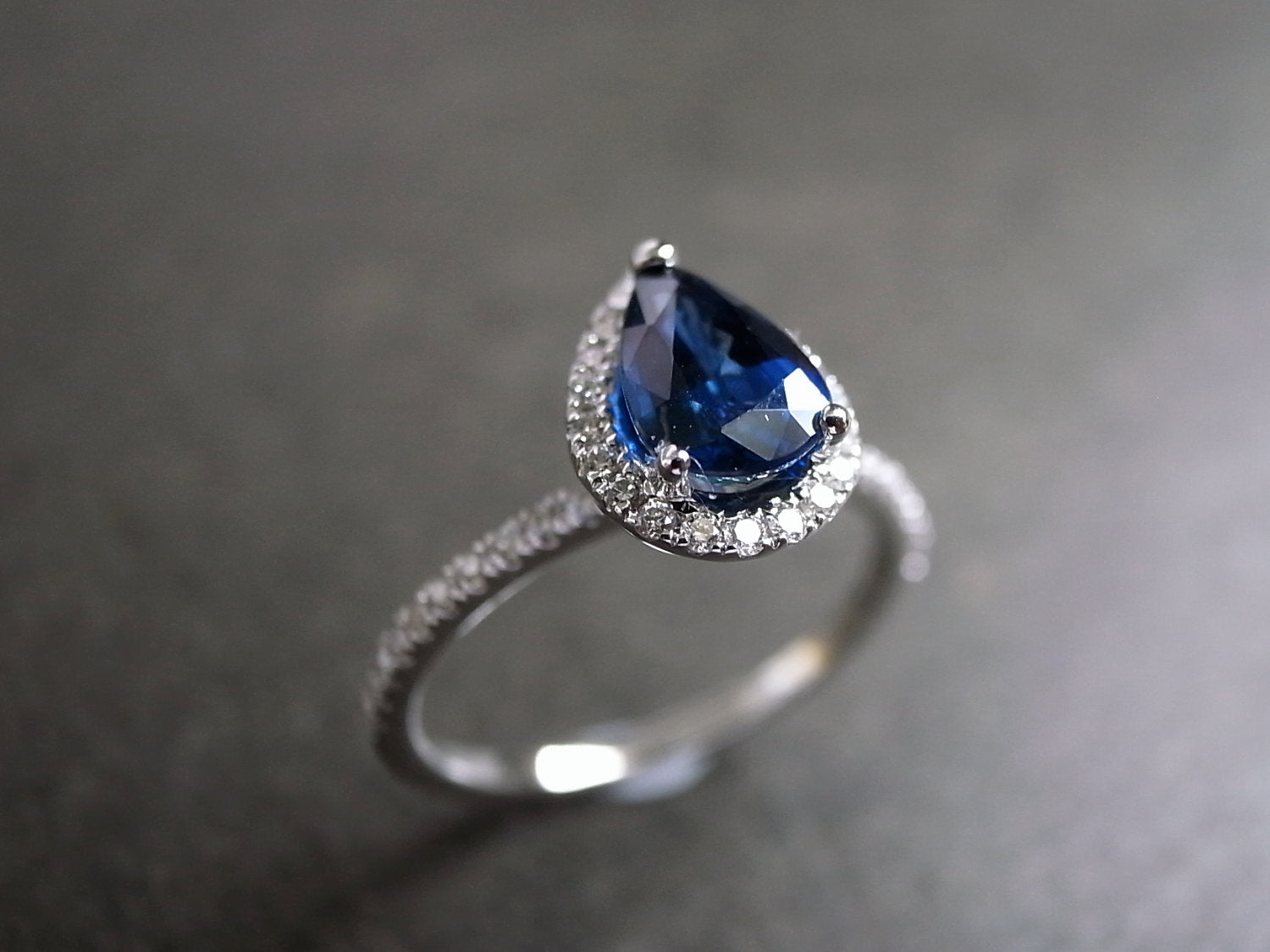 Pear Shaped Blue Sapphire Diamond Ring 