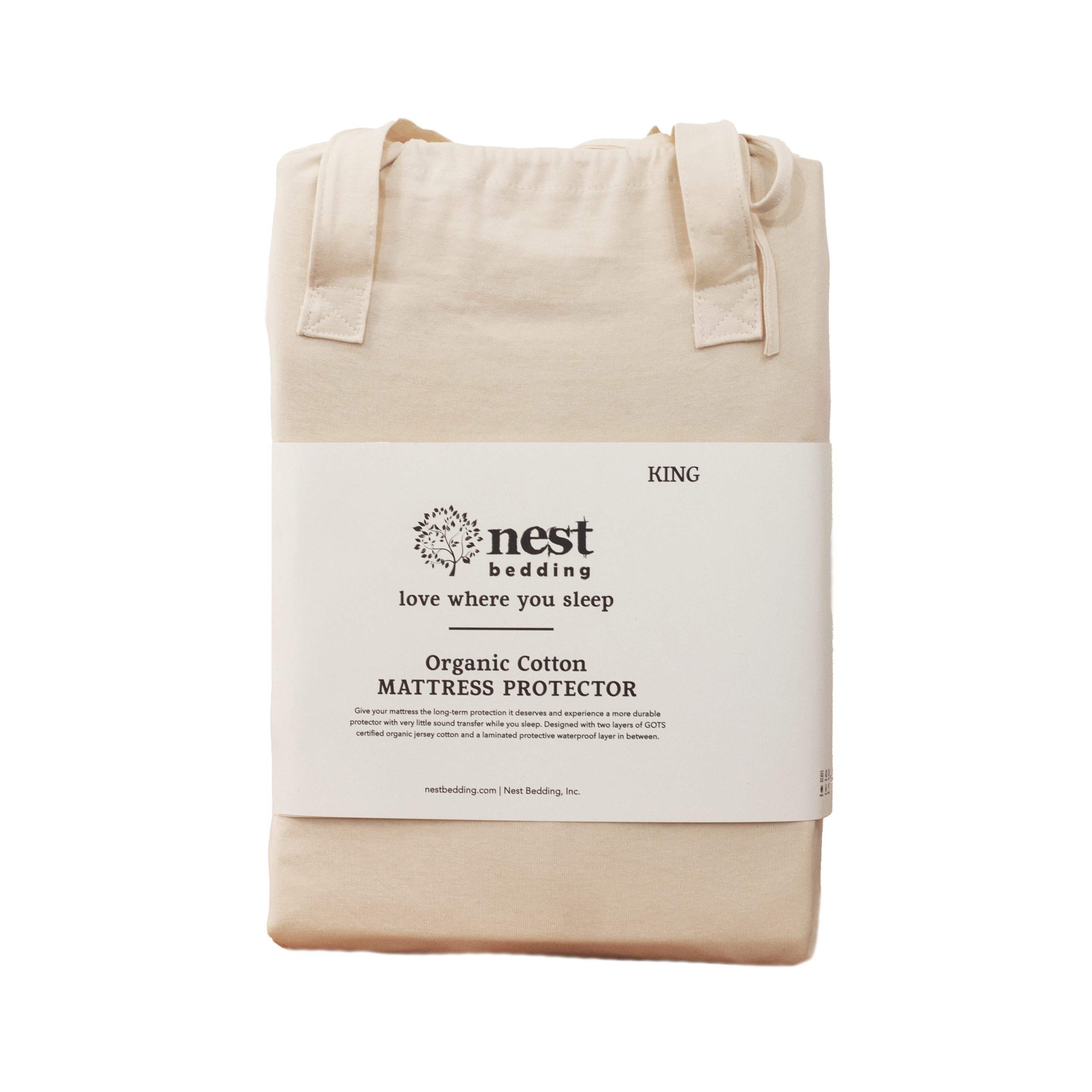 15" organic cotton waterproof mattress protector in cotton bag packaging