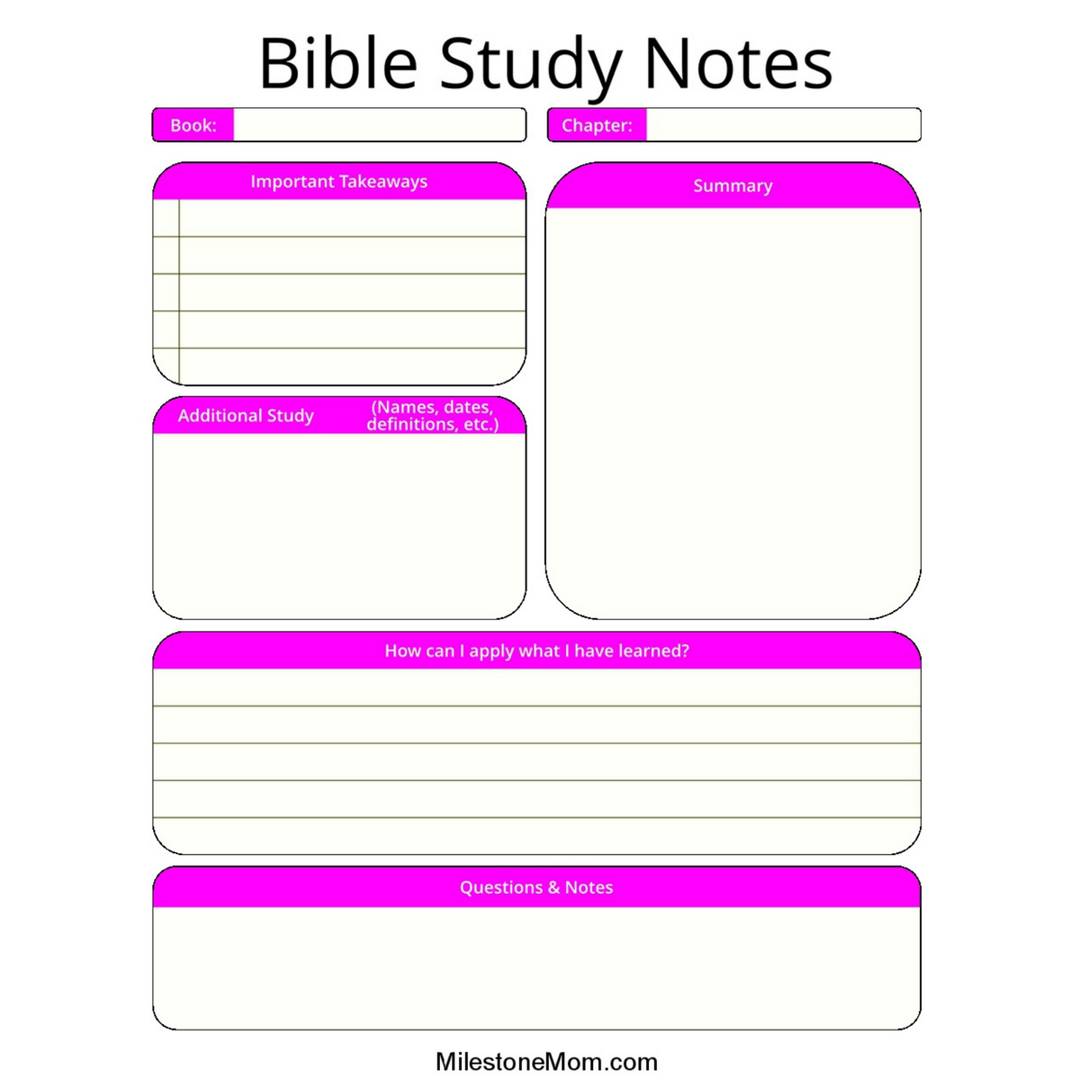 Bible Study Note Taking Printable Milestone Mom LLC