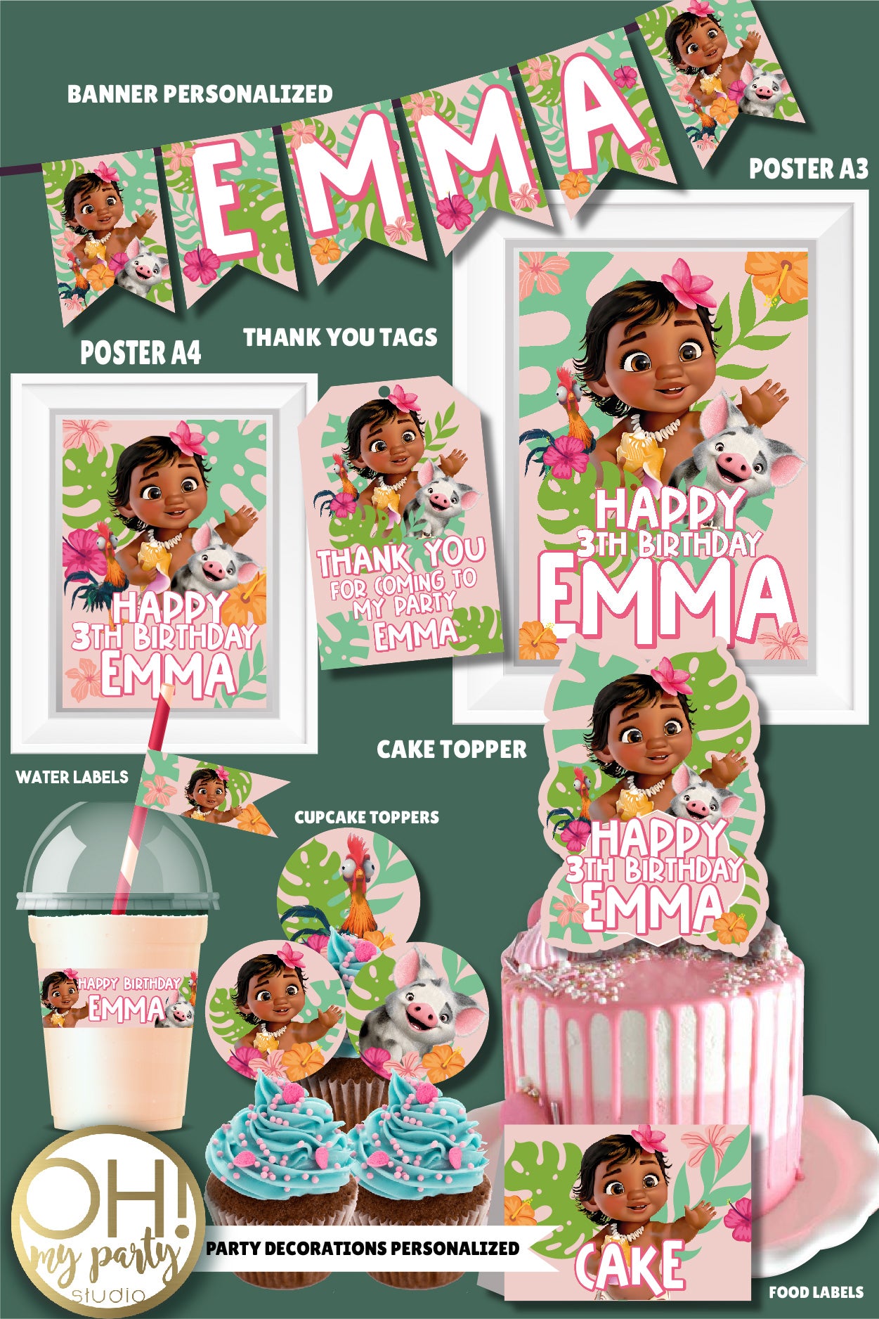 Baby Moana Birthday Party Decorations Baby Moana Party Printables Ba Oh My Party Studio