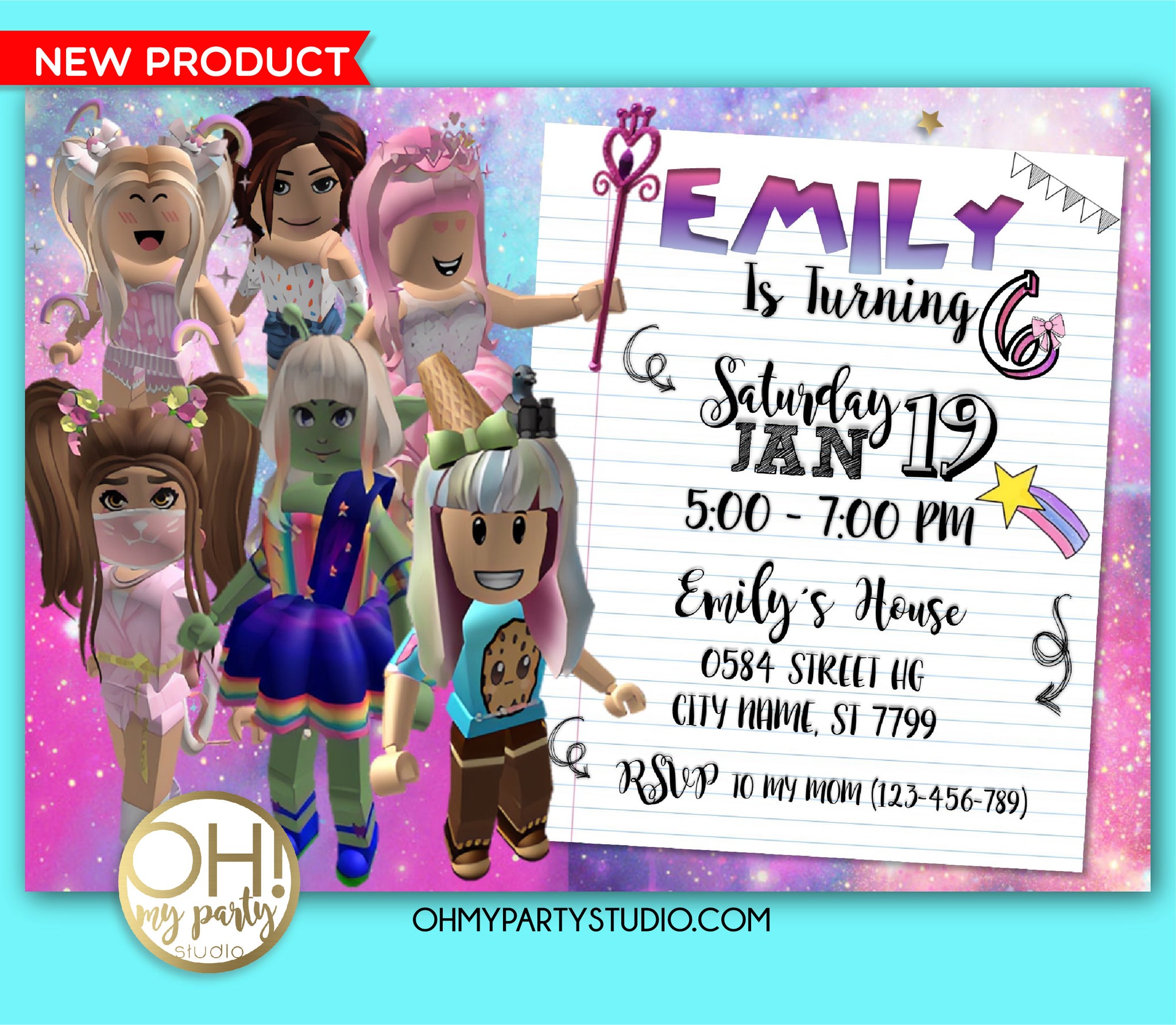Roblox Birthday Party Invitation Roblox Invitation Girl Roblox Birth Oh My Party Studio - girl roblox character images