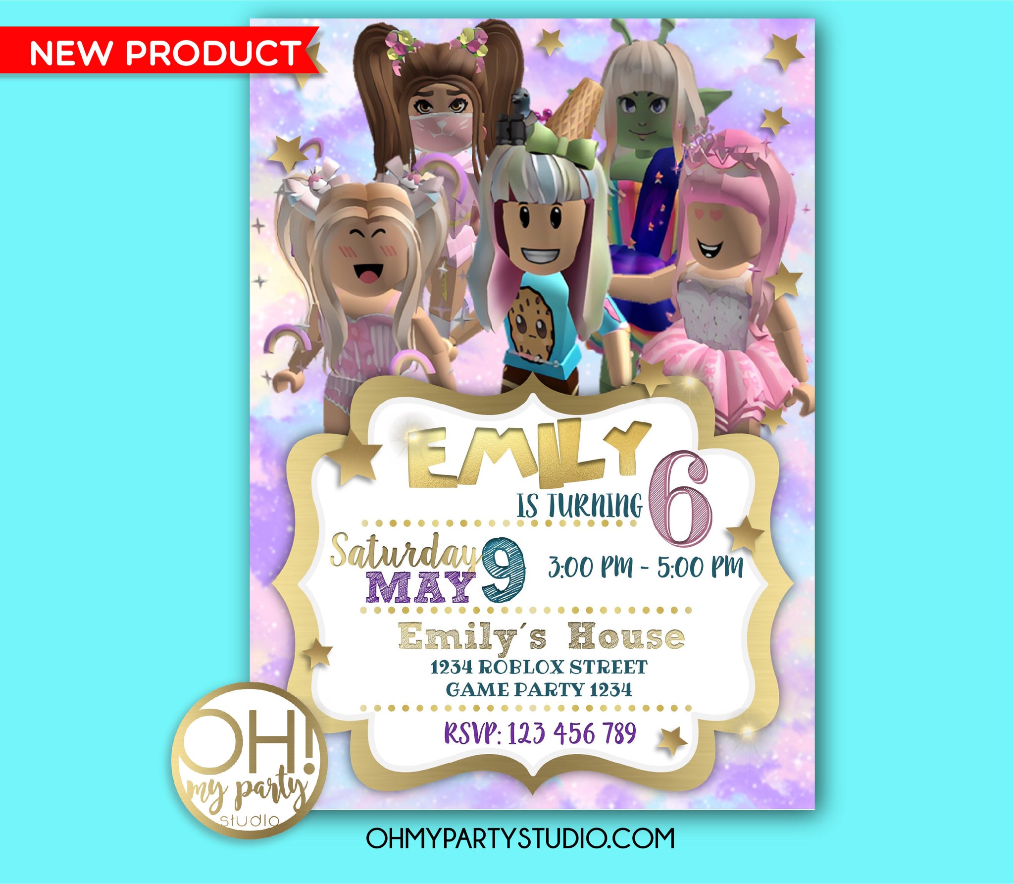 Roblox Birthday Party Invitation Oh My Party Studio - roblox girl birthday party supplies