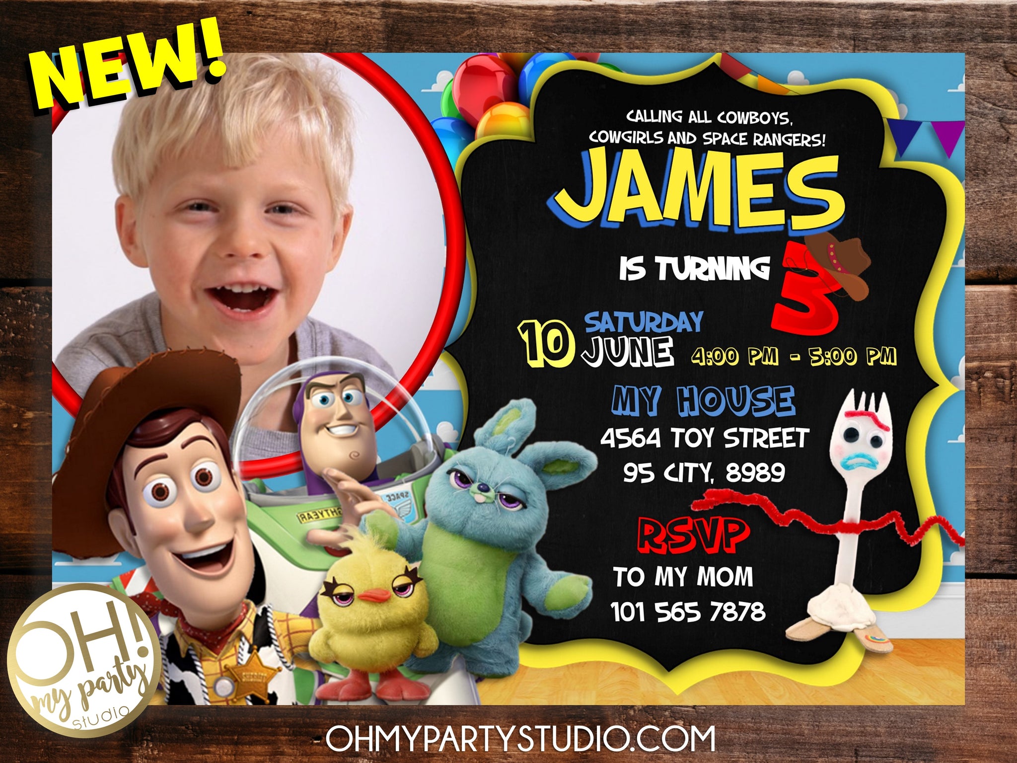 Personalised Photo Optional Toy Story 4 Birthday Invitations Envelopes