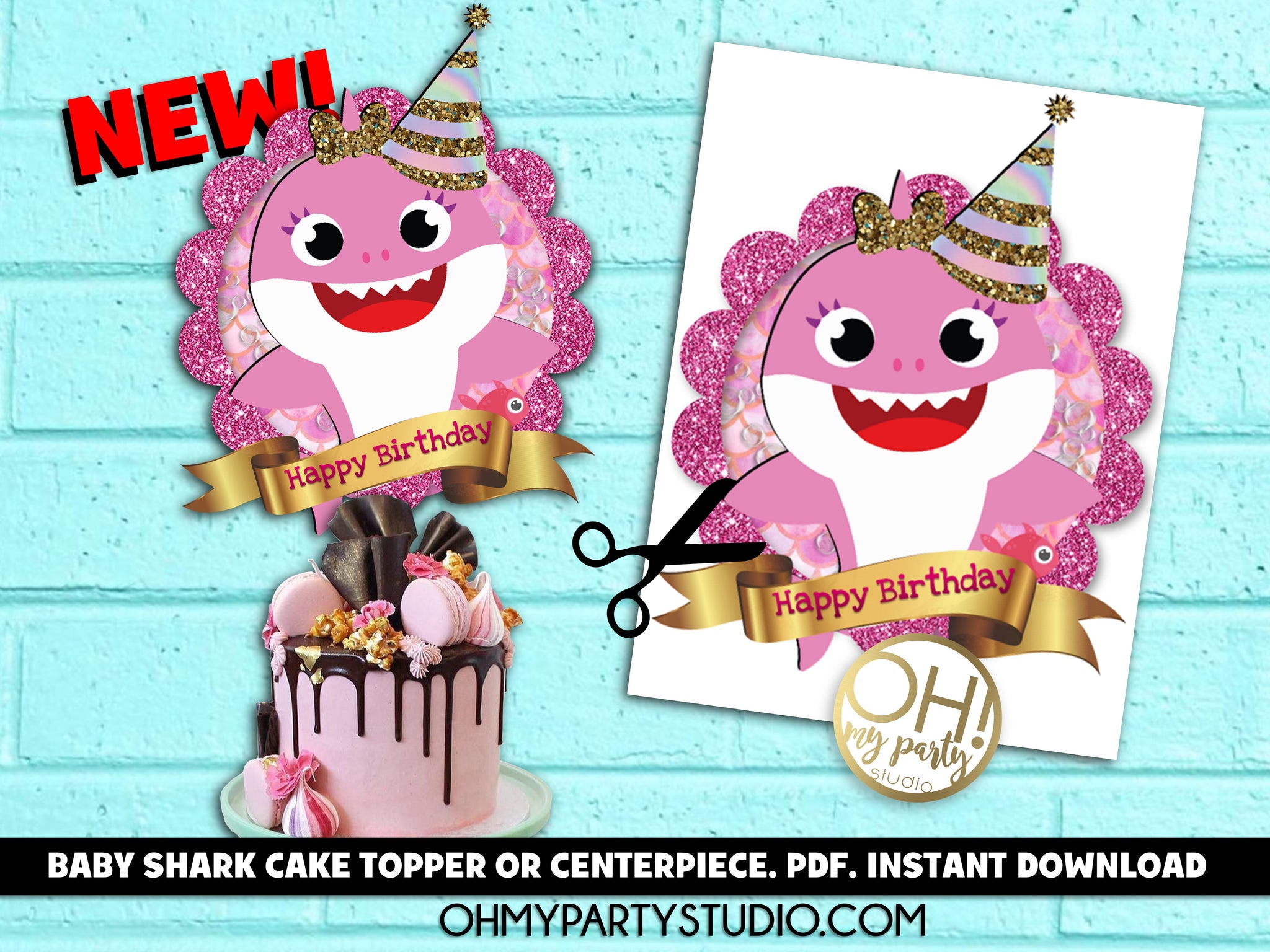 Baby Shark Cake Topper Or Centerpiece Instant Download Oh My Party Studio
