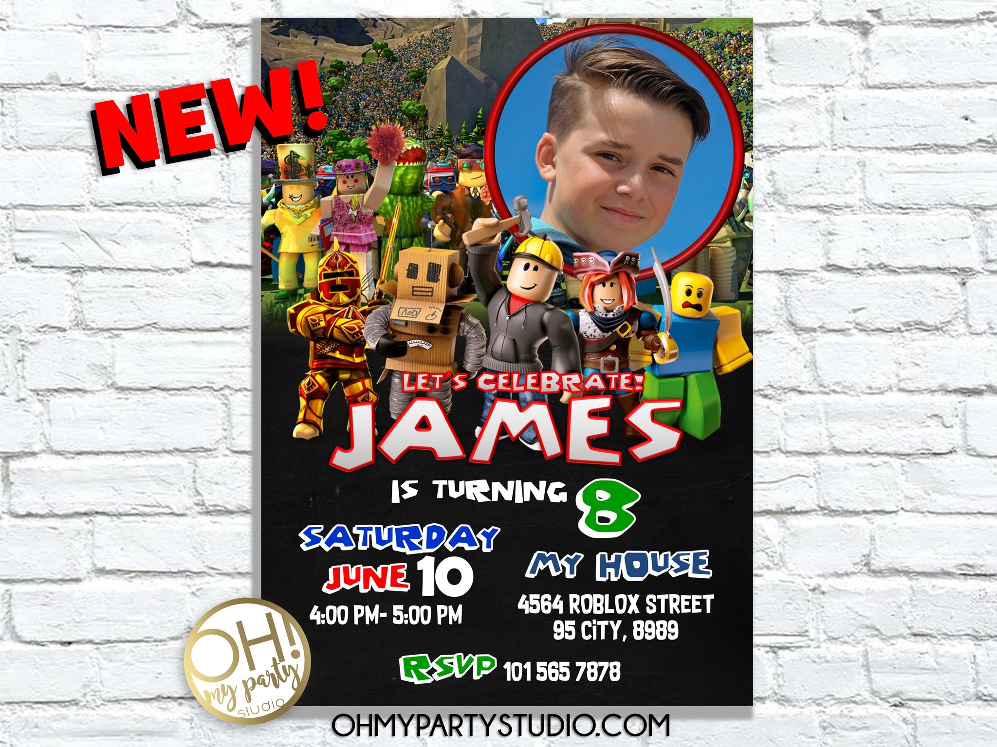 Roblox Birthday Party Invitation Oh My Party Studio - roblox free printable invitations