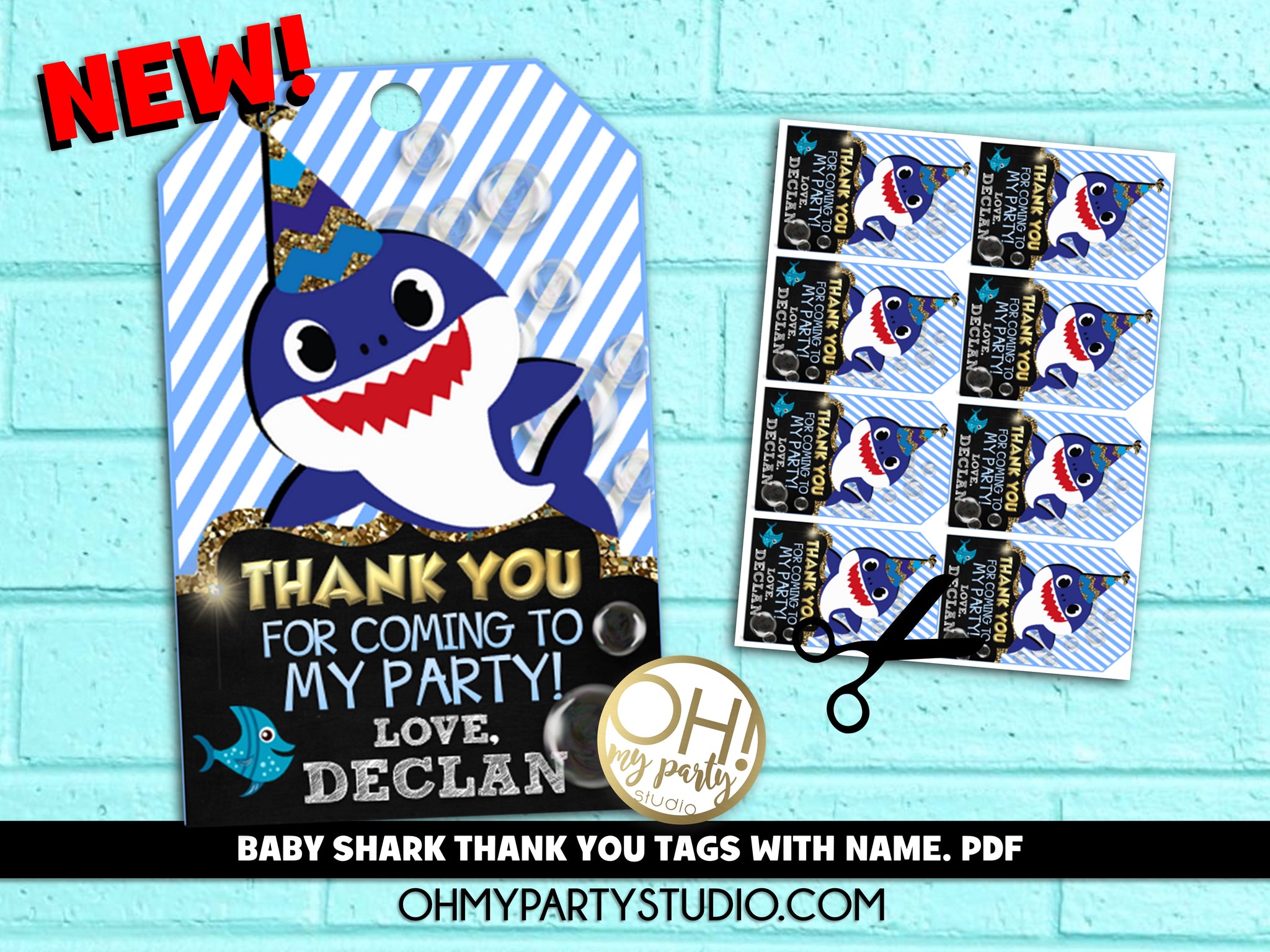 baby shark thank you tags personalized oh my party studio